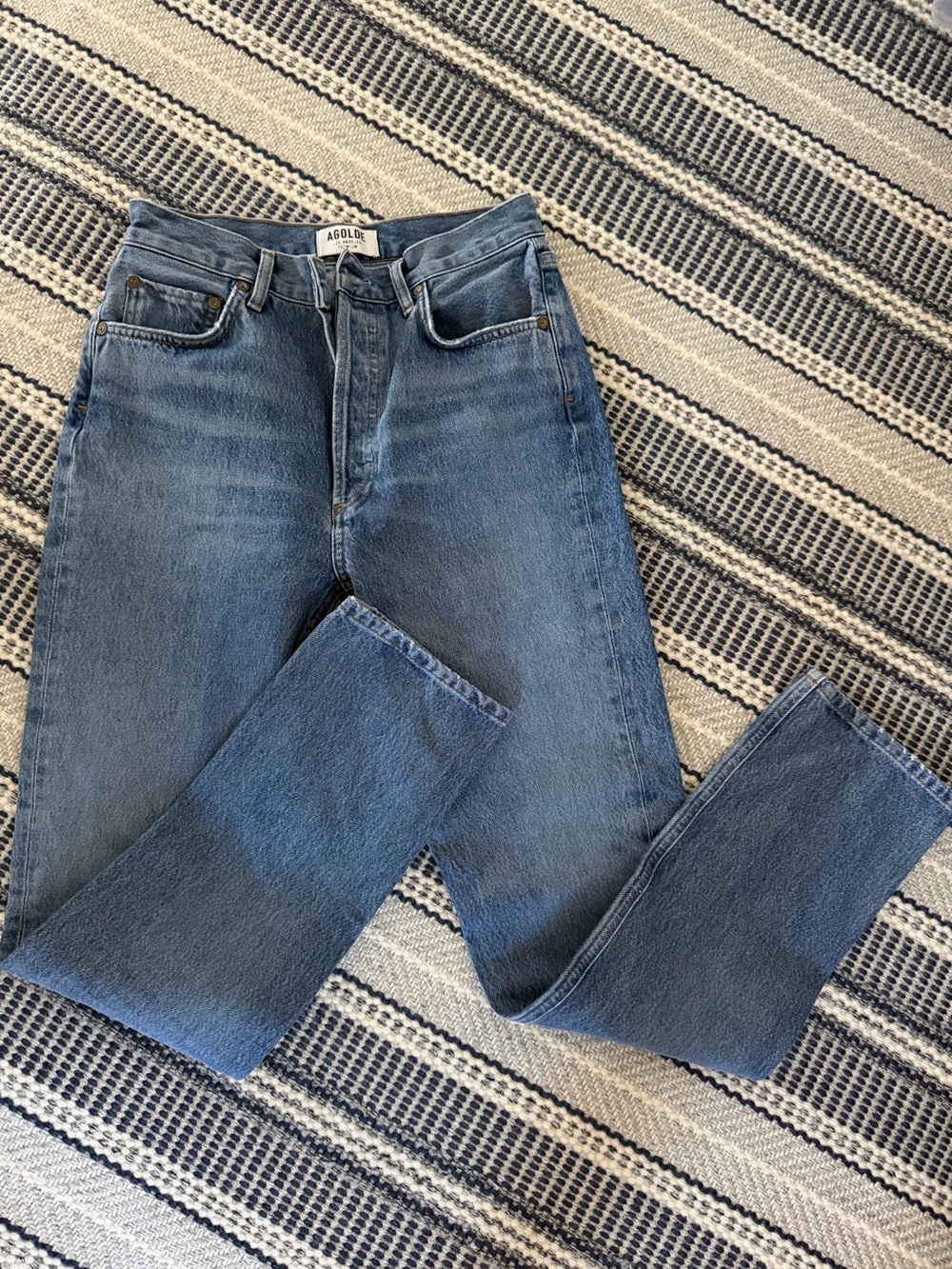 Agolde High-Rise Straight Leg Jeans in Faded Blue